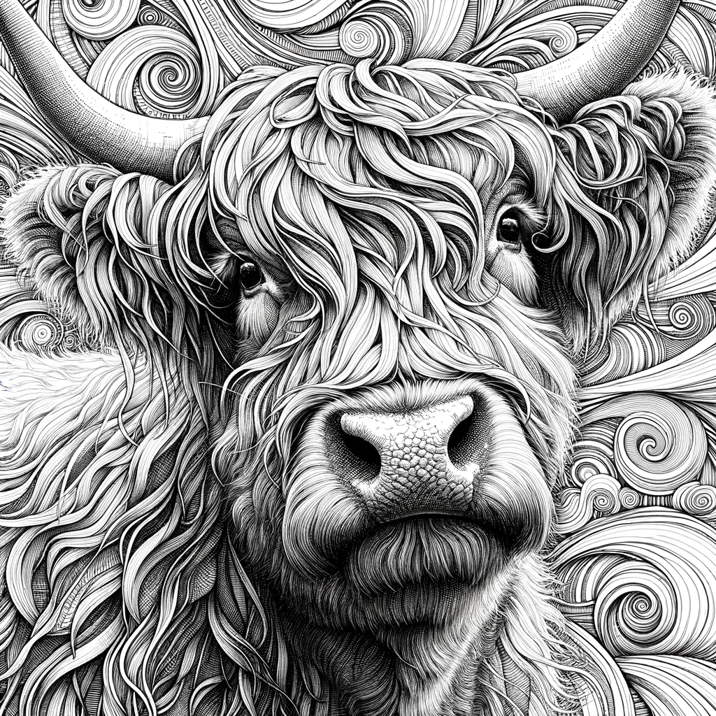 Canvas Print Highland Cow Drawing Black White Unique Deep Framed Artwork