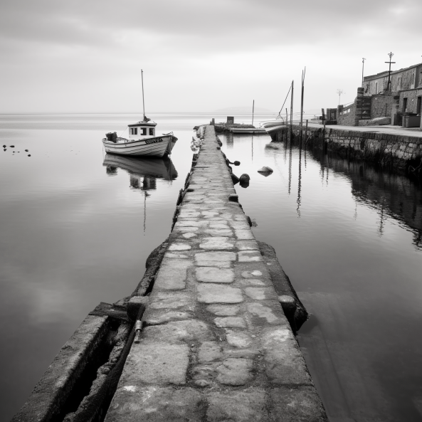 Black And White Harbour Photo Art Luxury Canvas Wall Picture Print Colourful