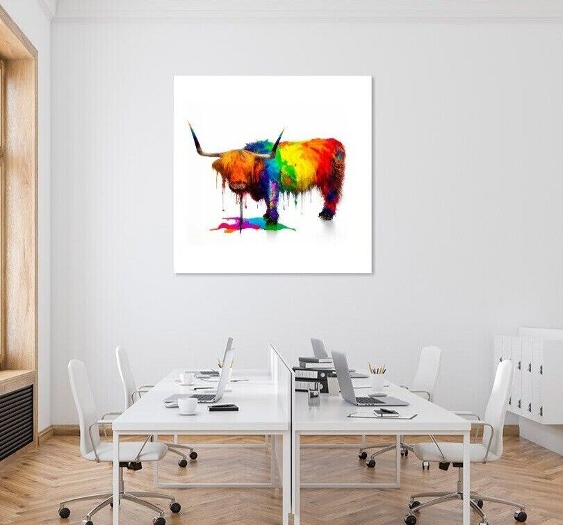 Canvas Print Abstract Highland Cow Colourful Unique Deep Framed Artwork