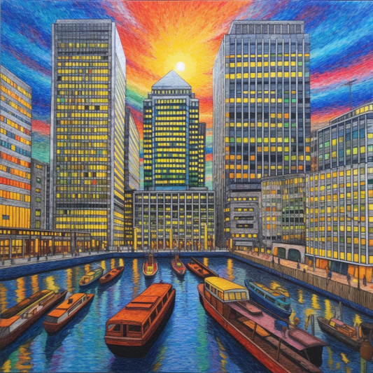 London Canary Wharf Pastel Art Luxury Canvas Wall Art Picture Print Colourful