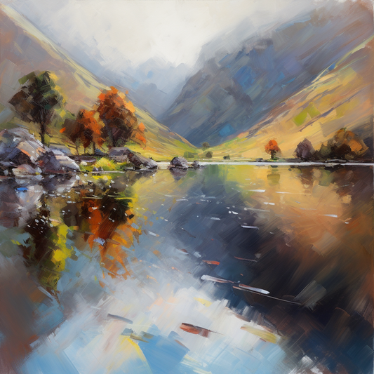 Lake District Oil Painting Water Luxury Canvas Wall Art Picture Print Colourful