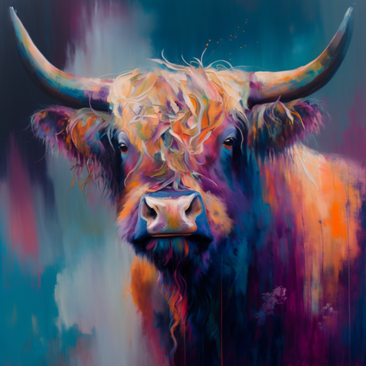 Canvas Print Highland Cow Abstract Oil Painting Unique Deep Framed Artwork