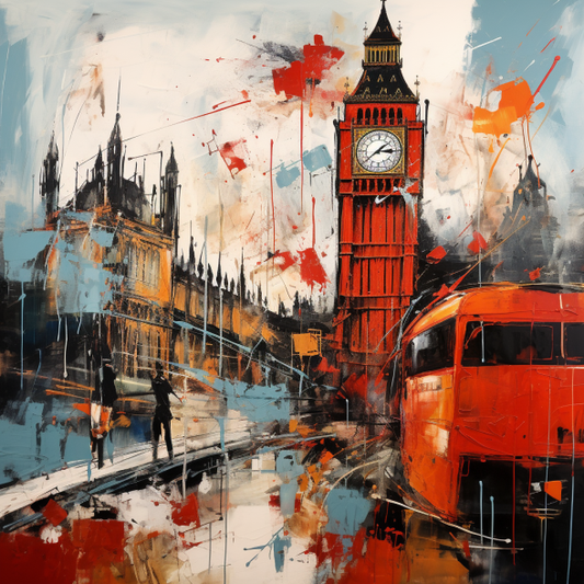 Big Ben Abstract Oil London Luxury Canvas Wall Art Picture Print Colourful