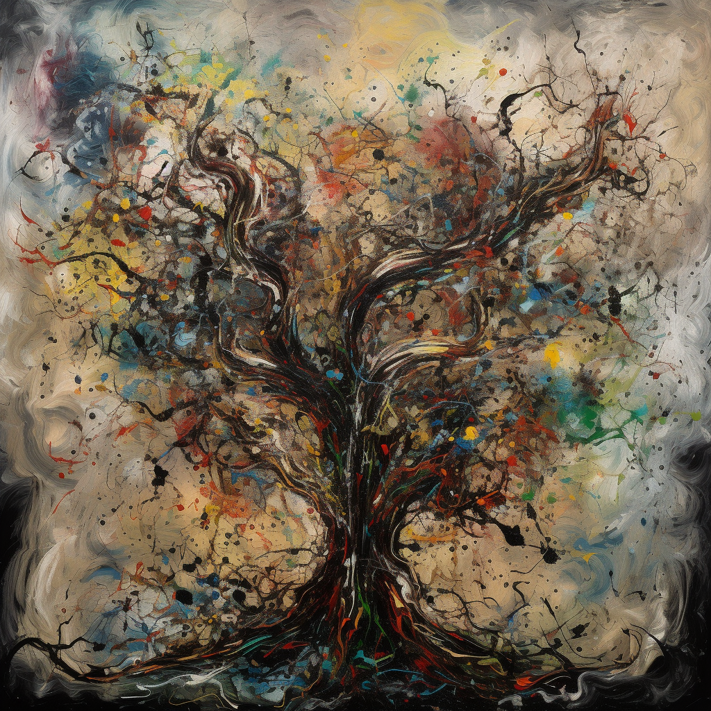 Abstract Tree Of Life Pollock Style Painted Canvas Wall Art Print Colourful