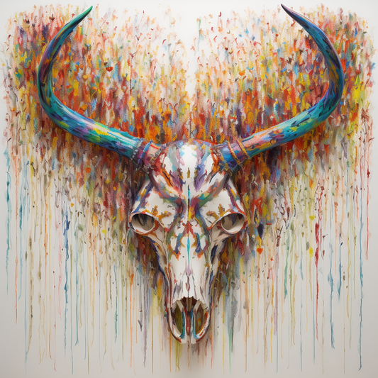 Abstract Colourful Painted Bull Skull Modern Canvas Wall Art Picture Print