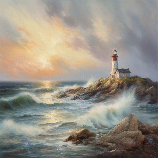 Lighthouse Sea Ocean Oil Painting River Canvas Wall Picture Print Colourful