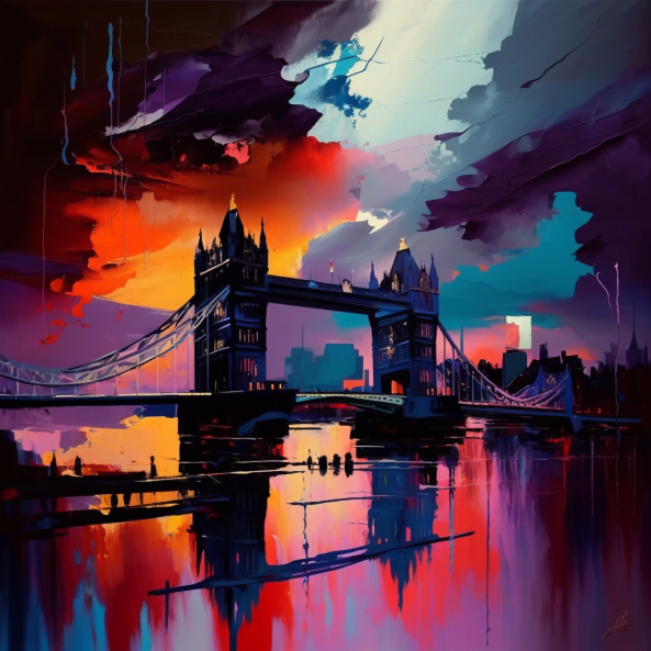 London Bridge Oil Painting London Luxury Canvas Wall Art Picture Print Colourful