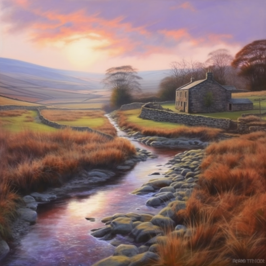 Yorkshire Dales River Pastel Art Luxury Canvas Wall Picture Print Colourful