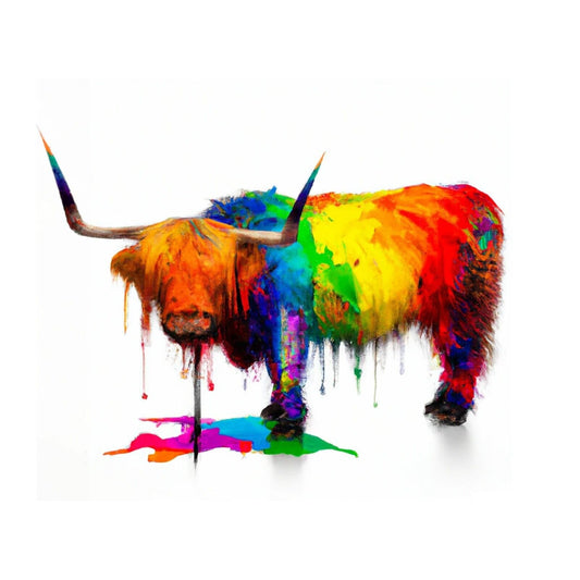Canvas Print Abstract Highland Cow Colourful Unique Deep Framed Artwork