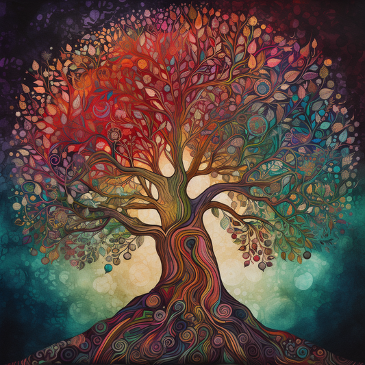Tree Of Life Colourful Oil Art Luxury Canvas Wall Picture Print Colourful