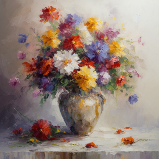 Vase of Flowers Oil Painting Luxury Canvas Wall Art Picture Print Colourful