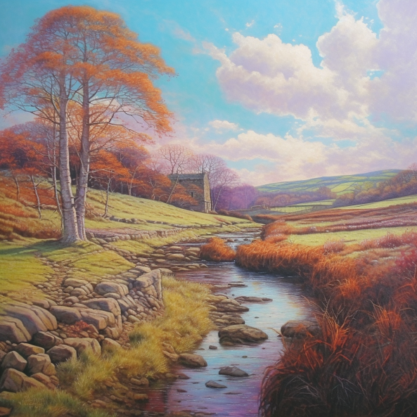 Yorkshire Dales River Pastel Art Luxury Canvas Wall Picture Print Colourful