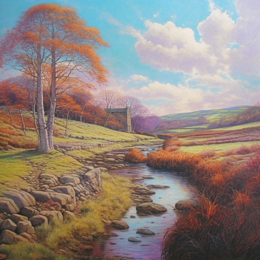 Yorkshire Dales River Pastel Art Luxury Canvas Wall Picture Print Colourful