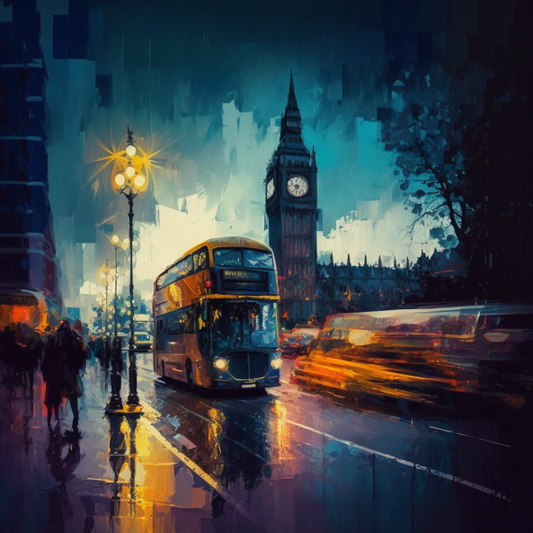 Big Ben Oil Painting London Bus Luxury Canvas Wall Art Picture Print Colourful