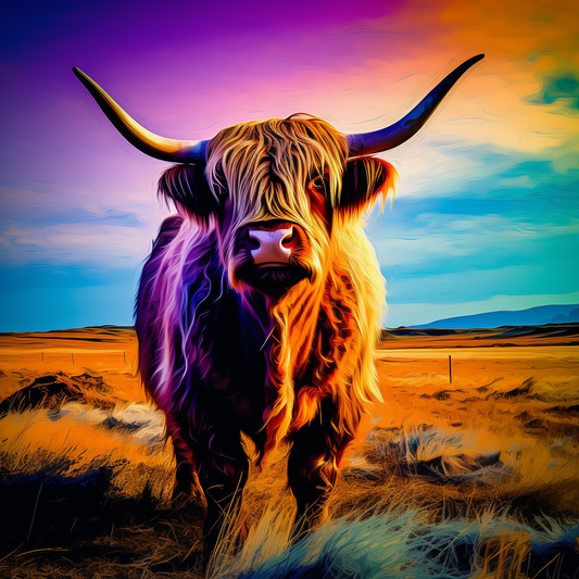 Canvas Print Highland Cow Colourful Unique Deep Framed Artwork