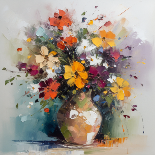 Vase of Flowers Oil Painting Luxury Canvas Wall Art Picture Print Colourful