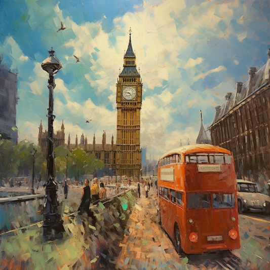 Big Ben Oil Painting London Bus Luxury Canvas Wall Art Picture Print Colourful