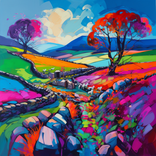 Yorkshire Dales River Fauvism Art Luxury Canvas Wall Picture Print Colourful