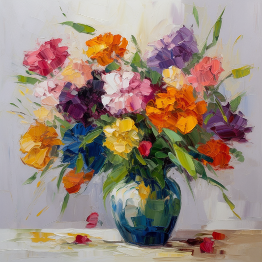 Vase of Flowers Oil Painting Luxury Canvas Wall Art Picture Print Colourful