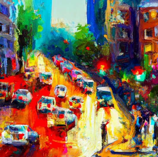 Abstract Oil Painting City Street Canvas Wall Art Picture Print