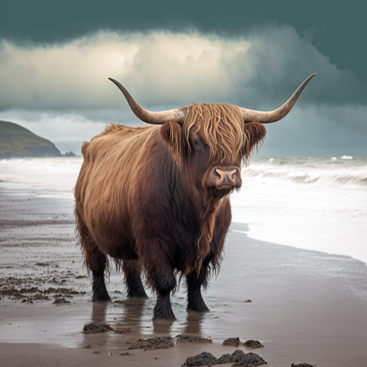 Canvas Print Highland Cow Beach Background Unique Deep Framed Artwork