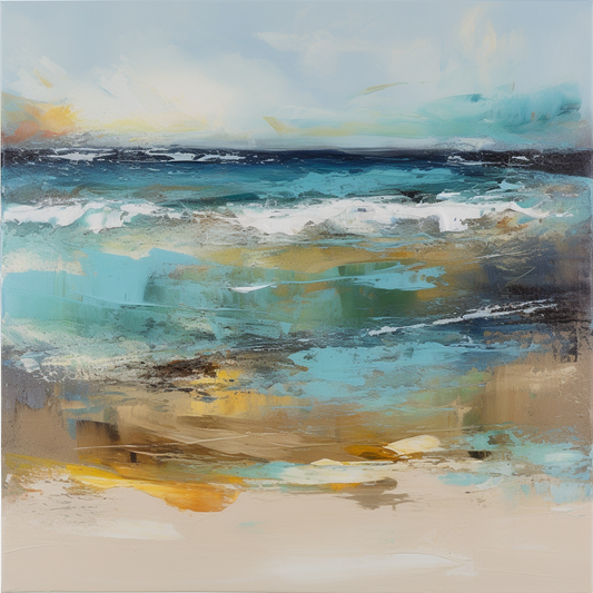 Abstract Beach Oil Painting Luxury Canvas Wall Art Picture Print Colourful