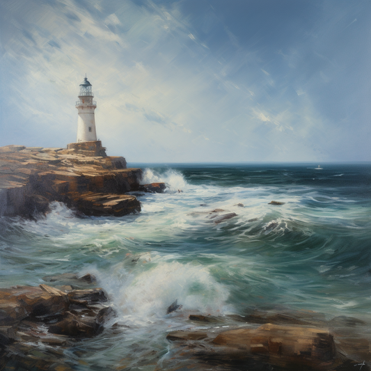 Lighthouse Sea Ocean Oil Painting River Canvas Wall Picture Print Colourful