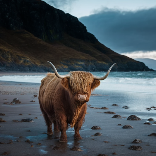 Canvas Print Highland Cow Beach Background Unique Deep Framed Canvas Artwork