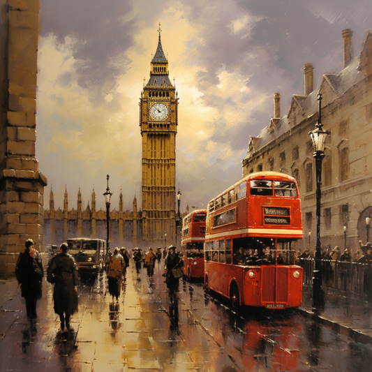 Big Ben Oil Painting London Bus Luxury Canvas Wall Art Picture Print Colourful