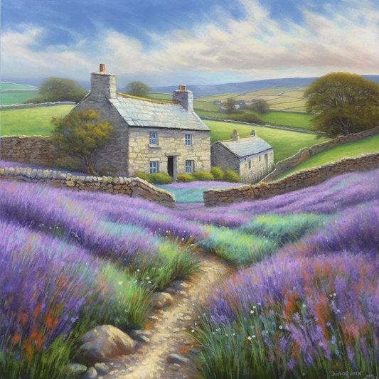 Yorkshire Dales Cottage Pastel Art Luxury Canvas Wall Picture Print Colourful