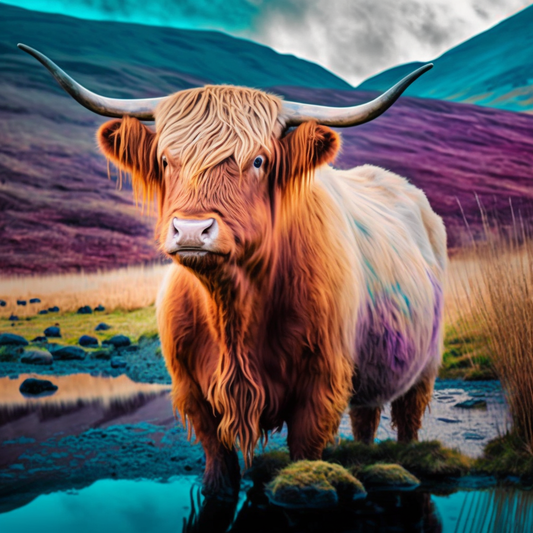 Canvas Print Highland Cow Colourful Unique Deep Framed Artwork