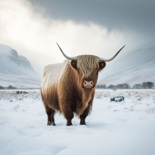 Canvas Print Highland Cow In Snow Background Unique Deep Framed Artwork