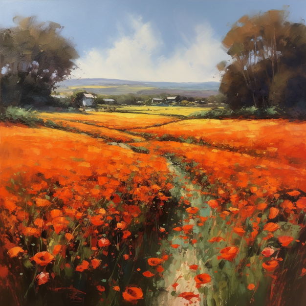 Yorkshire Poppy Fields Red Oil Art Luxury Canvas Wall Picture Print Colourful