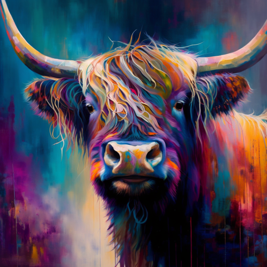 Canvas Print Highland Cow Abstract Oil Painting Unique Deep Framed Artwork