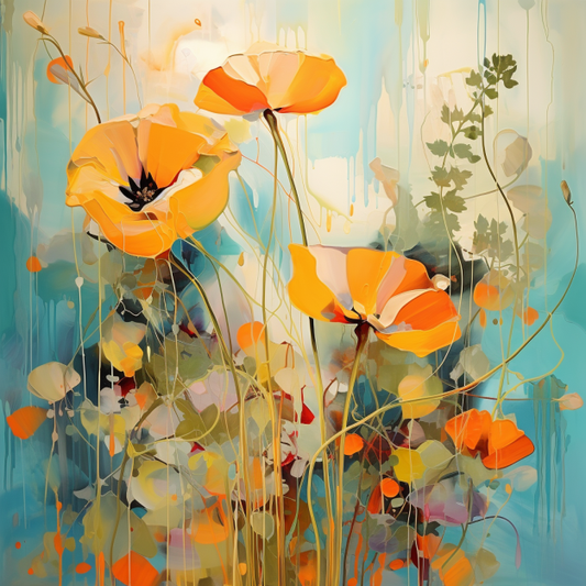 Botanical Abstract Oil Painting Luxury Canvas Wall Art Picture Print Colourful