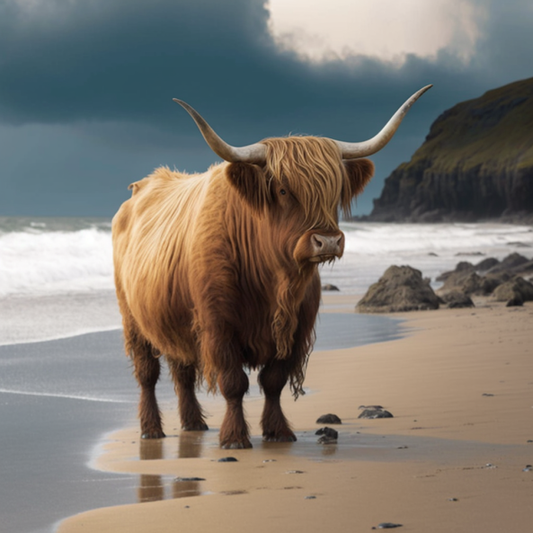 Canvas Print Highland Cow Beach Background Unique Deep Framed Artwork