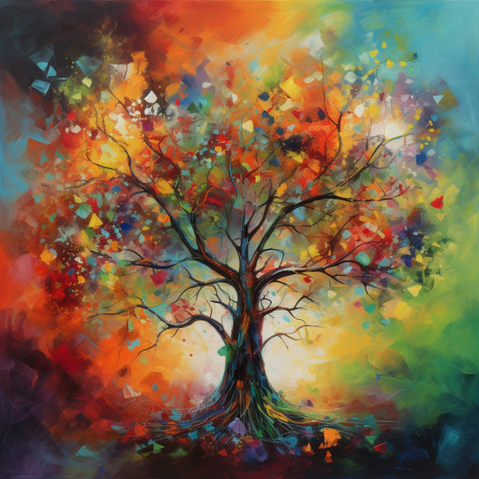 Tree Of Life Colourful Oil Art Luxury Canvas Wall Picture Print Colourful