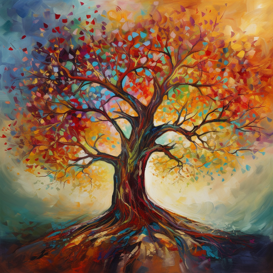 Tree Of Life Colourful Oil Art Luxury Canvas Wall Picture Print Colourful