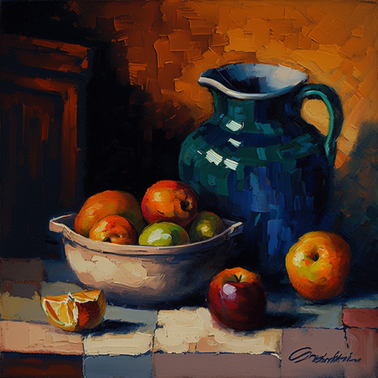 Abstract Oil Fruit Bowl Painting Canvas Wall Art Picture Print Colourful