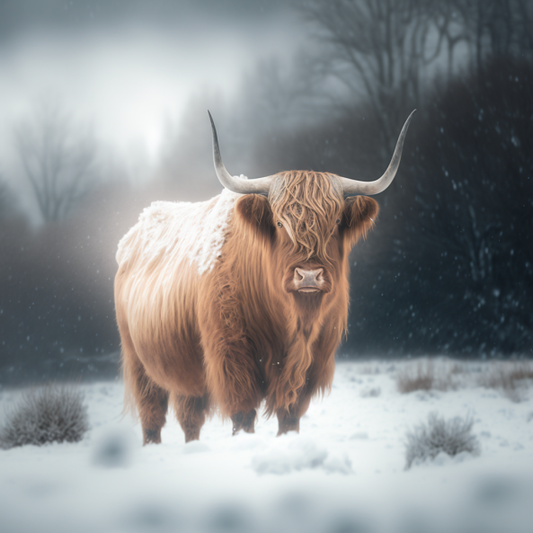 Canvas Print Highland Cow In Snow Background Unique Deep Framed Artwork