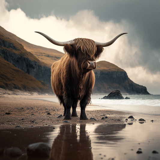 Canvas Print Highland Cow Beach Background Unique Deep Framed Artwork