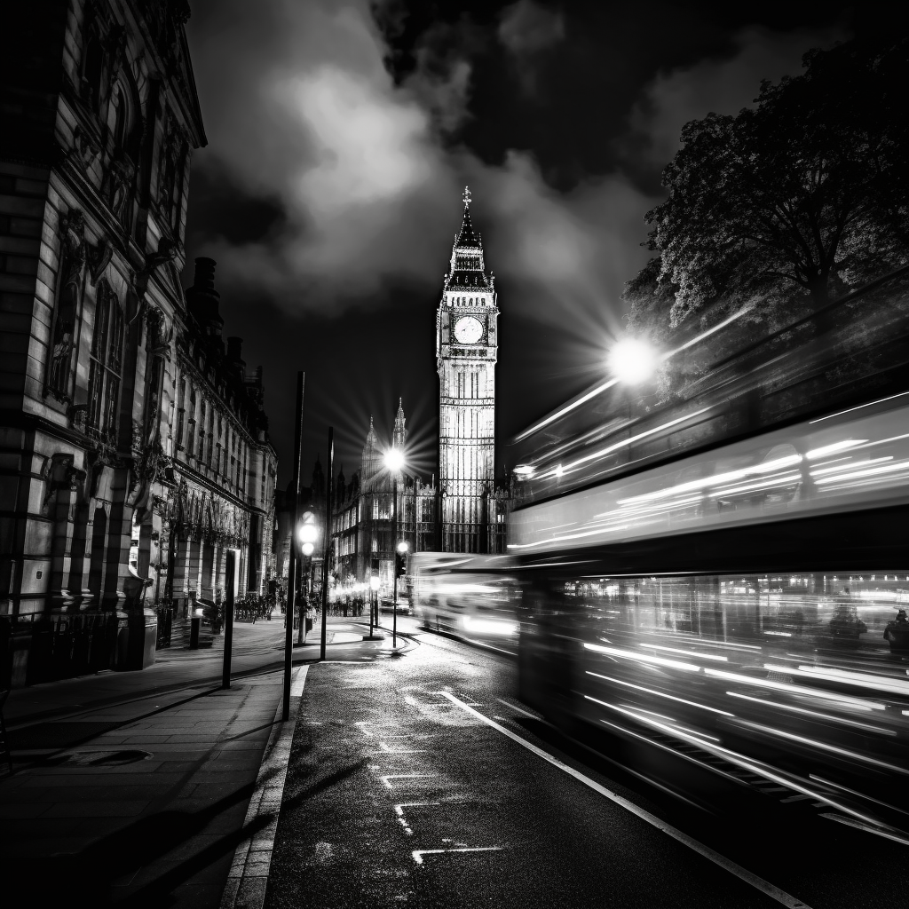 Big Ben Black and White London Bus Canvas Wall Art Picture Print Colourful