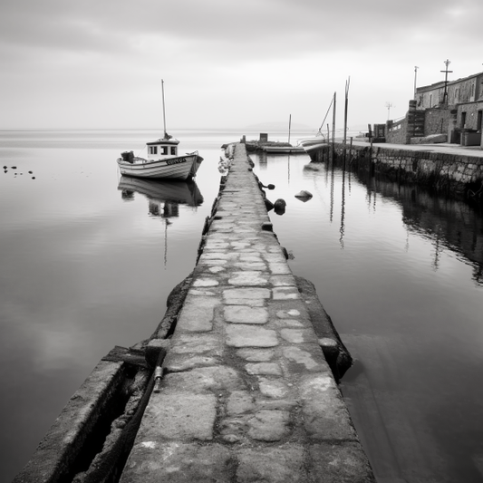 Black And White Harbour Photo Art Luxury Canvas Wall Picture Print Colourful